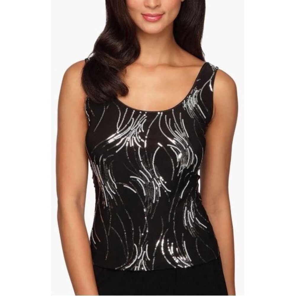 Alex Evenings Sequin Tank Top MP Black NWT